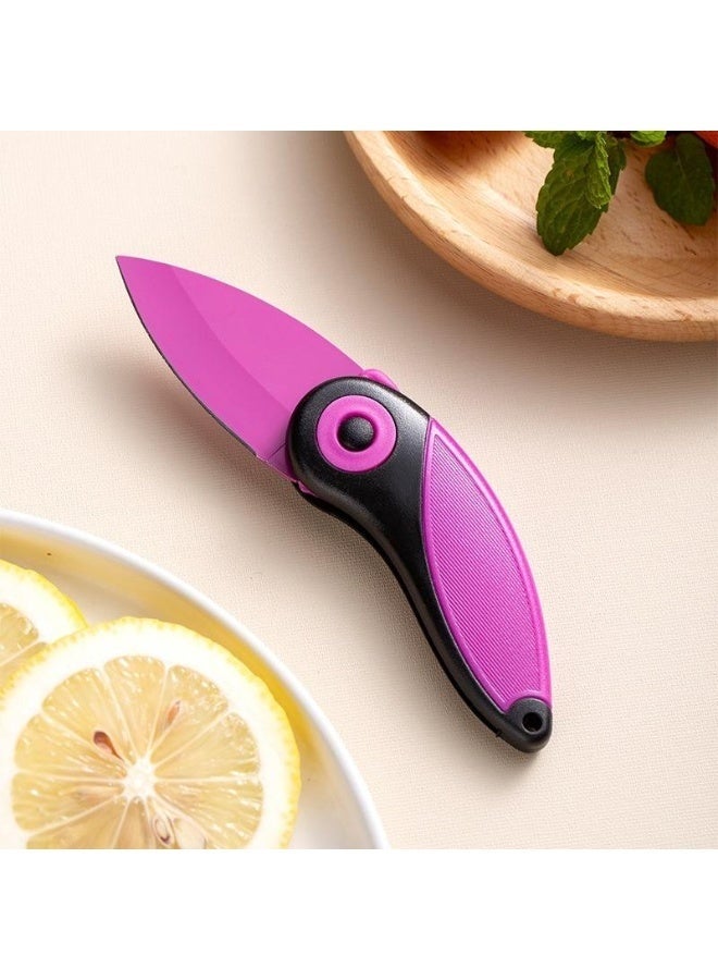 سكينان قابلان للطي من الفولاذ المقاوم للصدأ لتقطيع الفواكه والخضراوات - سكين جيب صغير الحجم محمول لتقطيع وتقشير الفواكه والخضراوات - تصميم آمن قابل للطي مع مقبض مانع للانزلاق للاستخدام في المنزل والمكتب والسفر والمغامرات الخارجية - Image 2